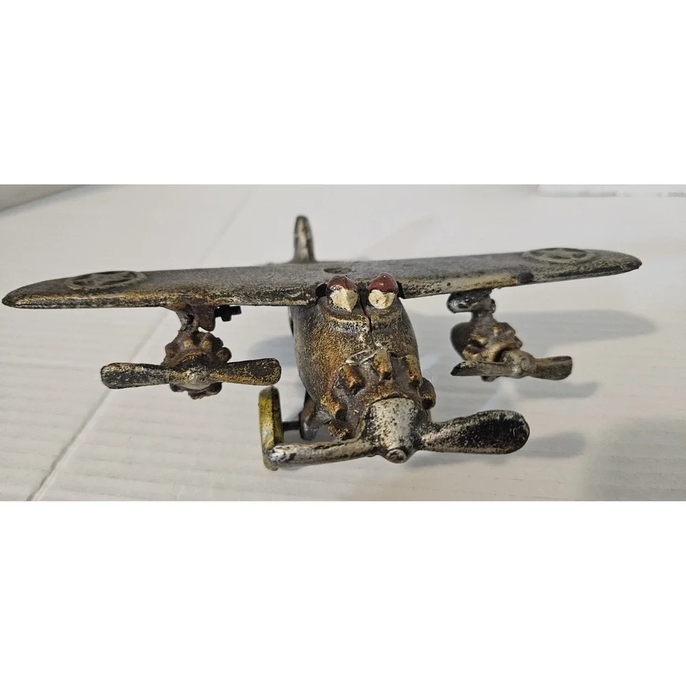 1930's 40's Vintage Toy Metal Cast Iron Propeller Plane Airplane Silver‎